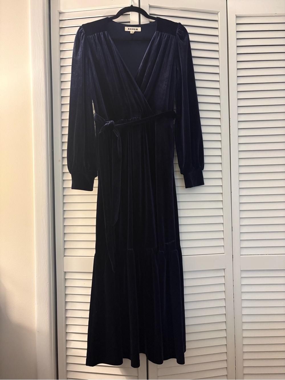 Boden Midnight Navy Velvet Wrap Maxi Dress